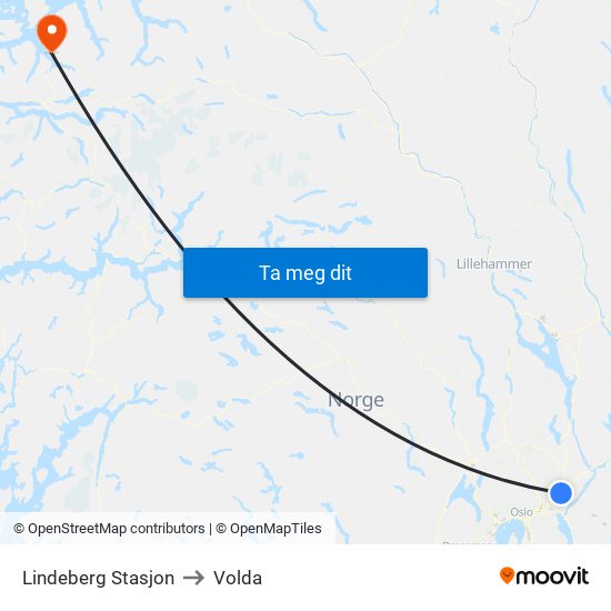 Lindeberg Stasjon to Volda map