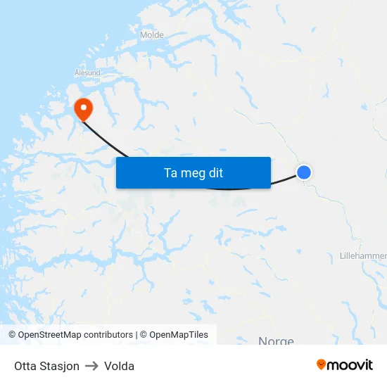 Otta Stasjon to Volda map