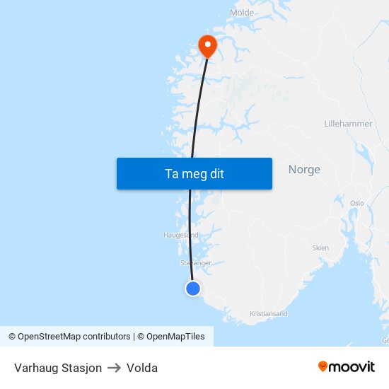 Varhaug Stasjon to Volda map
