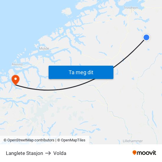 Langlete Stasjon to Volda map