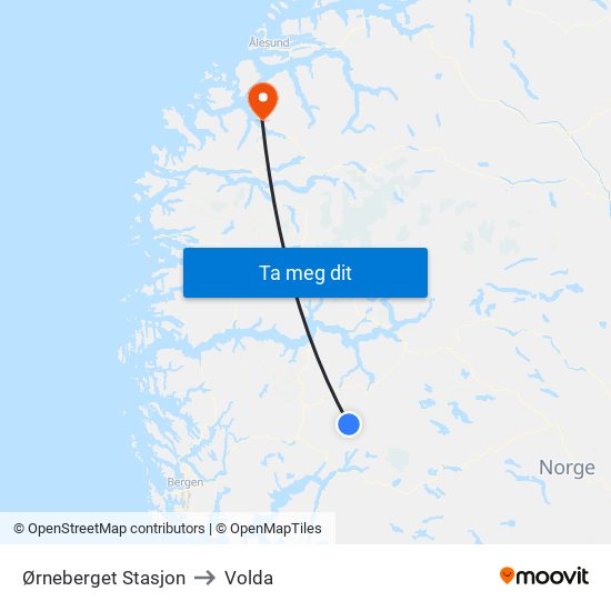 Ørneberget Stasjon to Volda map