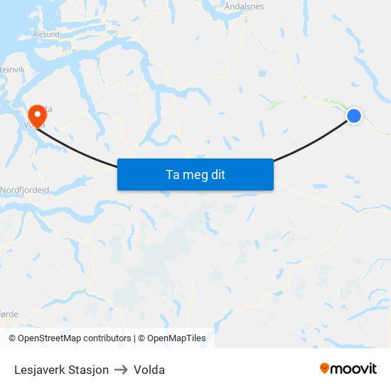 Lesjaverk Stasjon to Volda map