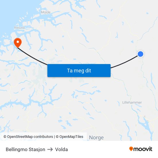 Bellingmo Stasjon to Volda map
