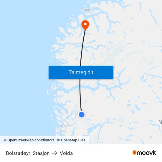 Bolstadøyri Stasjon to Volda map