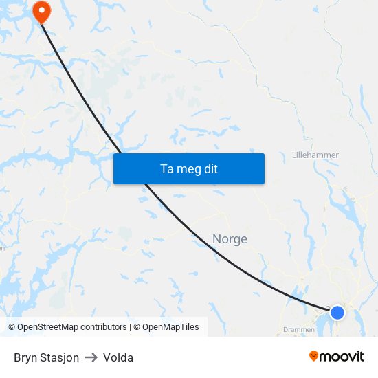 Bryn Stasjon to Volda map