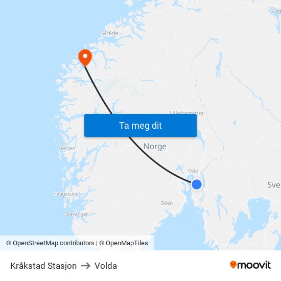 Kråkstad Stasjon to Volda map