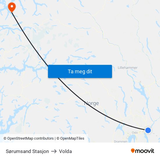 Sørumsand Stasjon to Volda map