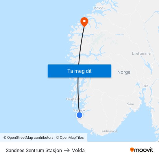 Sandnes Sentrum Stasjon to Volda map