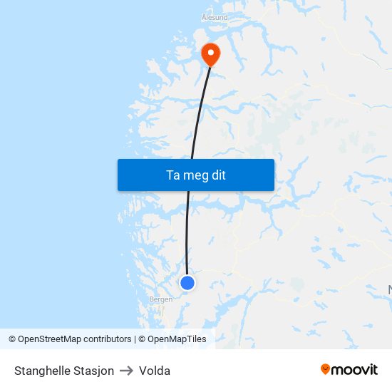 Stanghelle Stasjon to Volda map