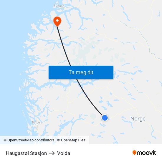 Haugastøl Stasjon to Volda map