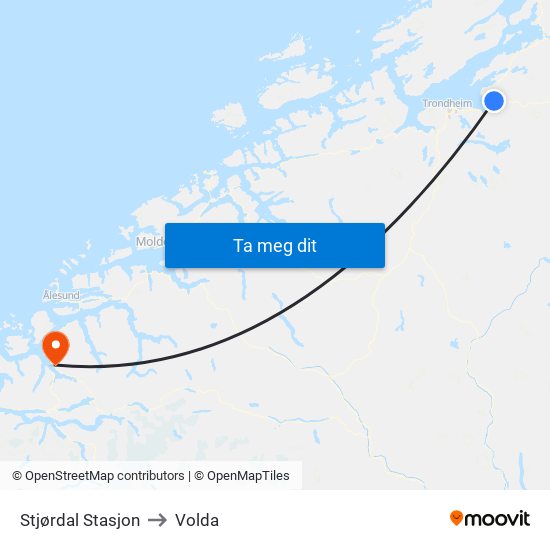 Stjørdal Stasjon to Volda map