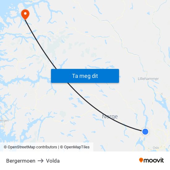 Bergermoen to Volda map
