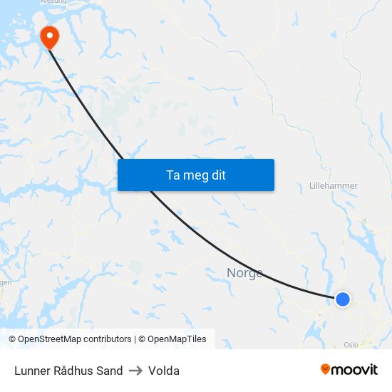 Lunner Rådhus Sand to Volda map