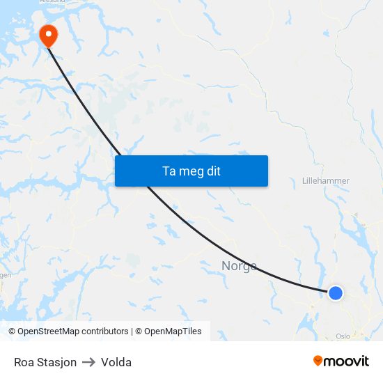 Roa Stasjon to Volda map