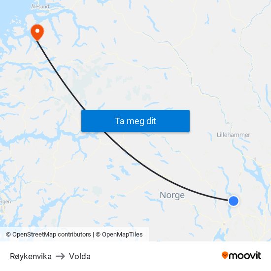 Røykenvika to Volda map