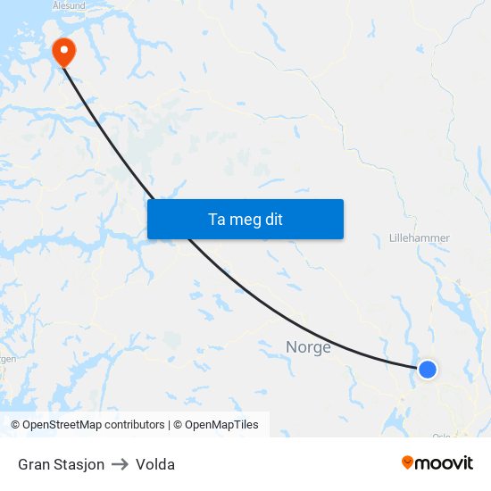 Gran Stasjon to Volda map