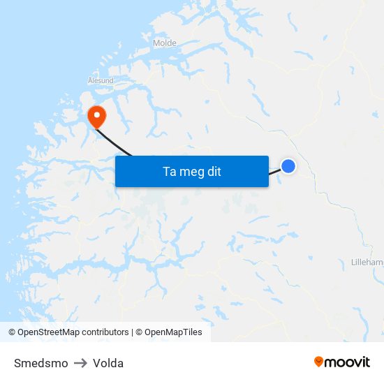 Smedsmo to Volda map