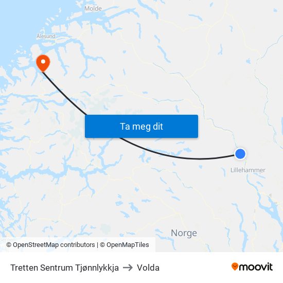 Tretten Sentrum Tjønnlykkja to Volda map