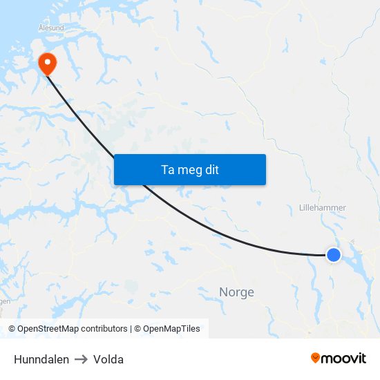 Hunndalen to Volda map