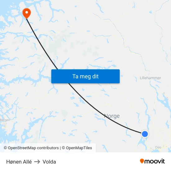 Hønen Allé to Volda map