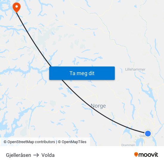 Gjelleråsen to Volda map