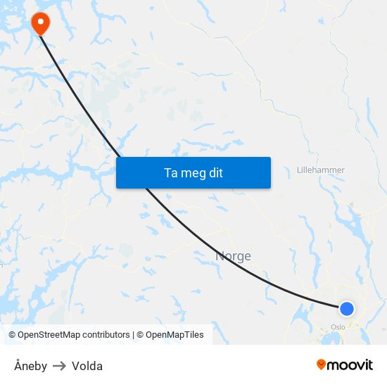 Åneby to Volda map