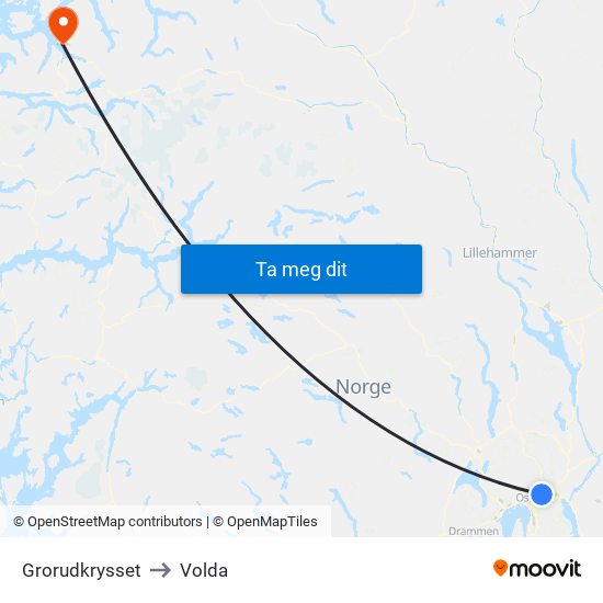 Grorudkrysset to Volda map