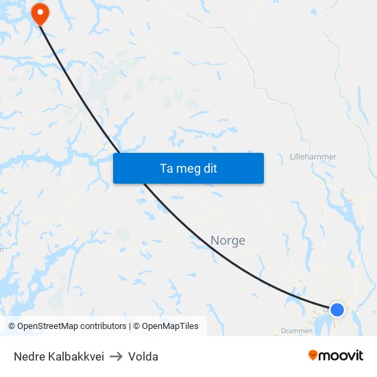 Nedre Kalbakkvei to Volda map