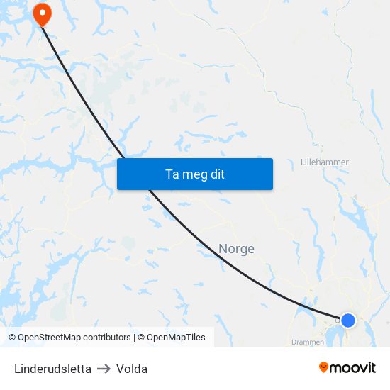 Linderudsletta to Volda map