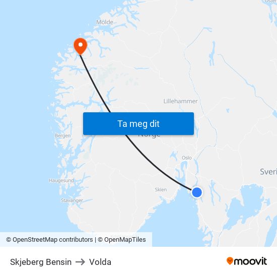 Skjeberg Bensin to Volda map