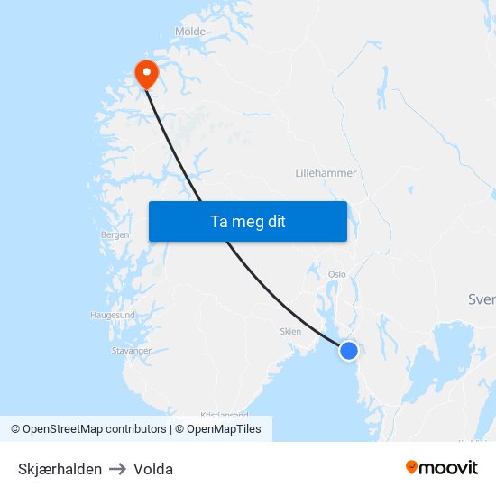 Skjærhalden to Volda map