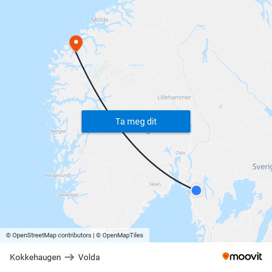 Kokkehaugen to Volda map