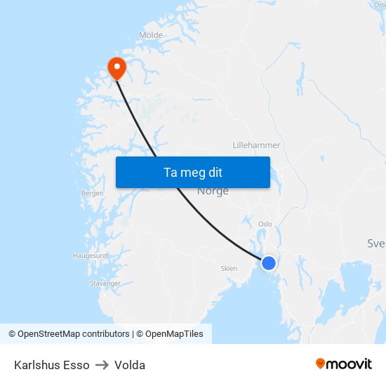 Karlshus Esso to Volda map