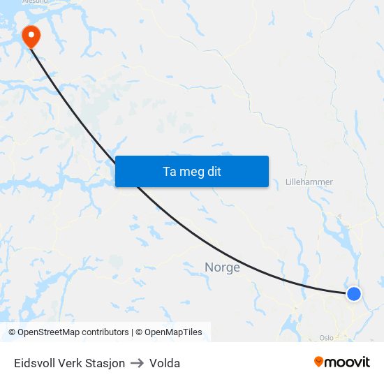 Eidsvoll Verk Stasjon to Volda map