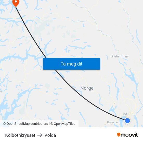 Kolbotnkrysset to Volda map
