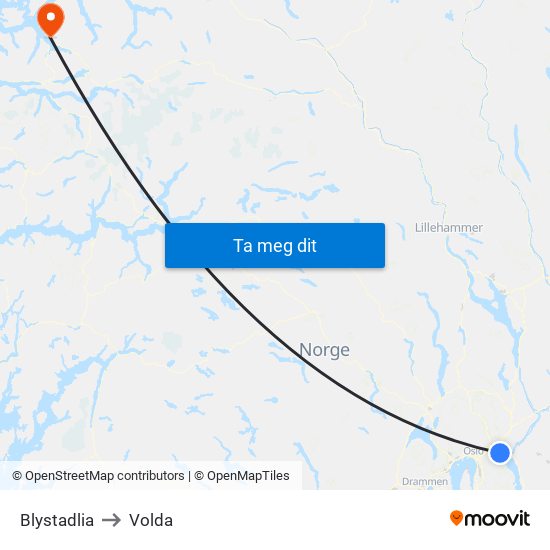 Blystadlia to Volda map