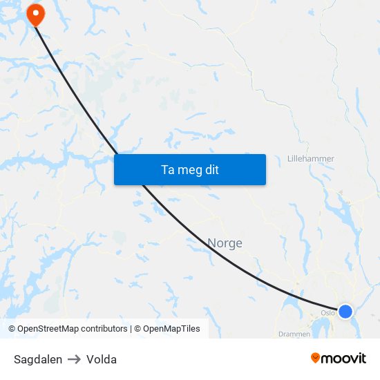 Sagdalen to Volda map