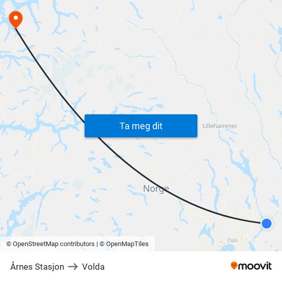 Årnes Stasjon to Volda map