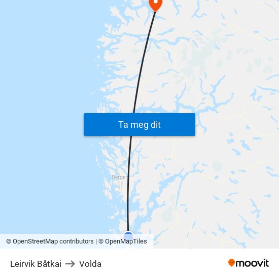 Leirvik Båtkai to Volda map