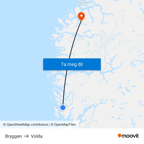 Bryggen to Volda map