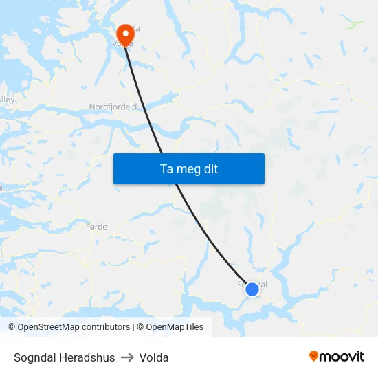 Sogndal Heradshus to Volda map