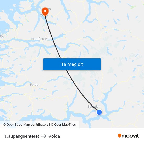 Kaupangsenteret to Volda map