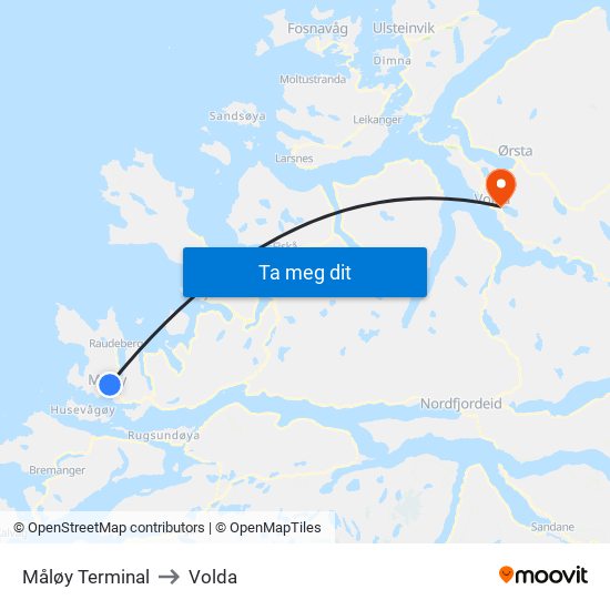 Måløy Terminal to Volda map