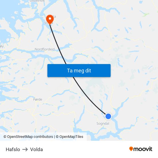 Hafslo to Volda map