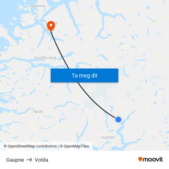 Gaupne to Volda map