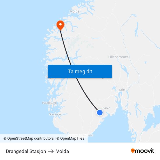 Drangedal Stasjon to Volda map