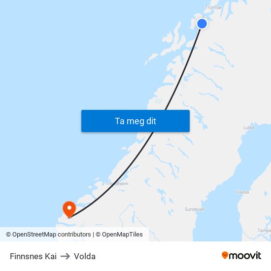 Finnsnes Kai to Volda map