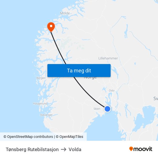 Tønsberg Rutebilstasjon to Volda map