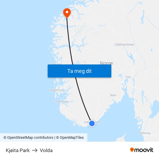 Kjøita Park to Volda map