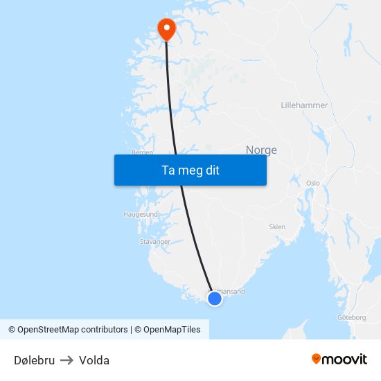 Dølebru to Volda map